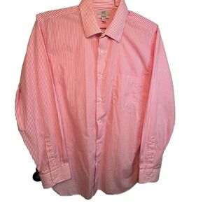 Croft & Barrow Mens XL 17-17.5‎ Buttoned Long Sleeve Pink White Striped Shirt